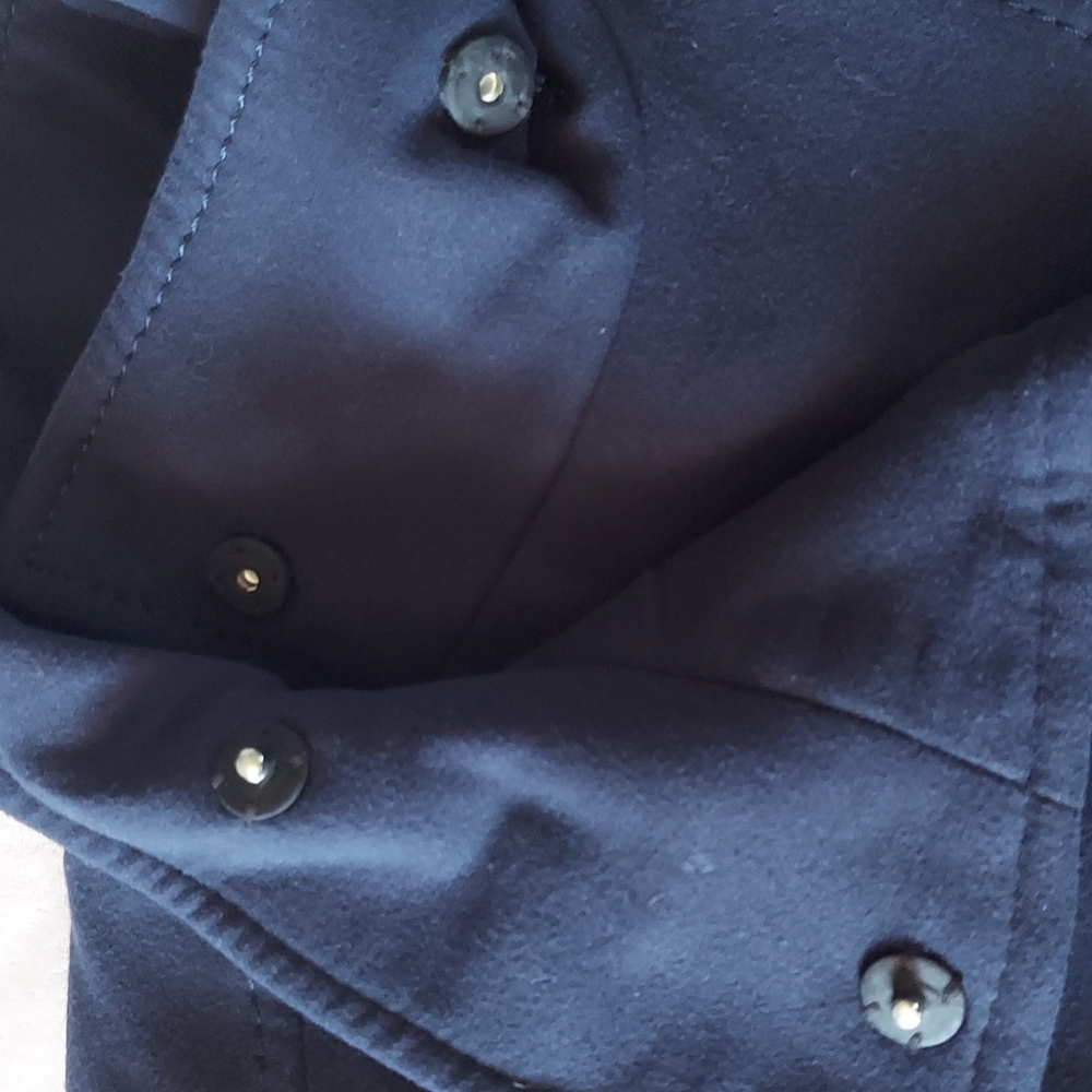 🍁9xHP🍁 H&M Navy Blue Button Up Pleated Pea Coat - Picture 8 of 10